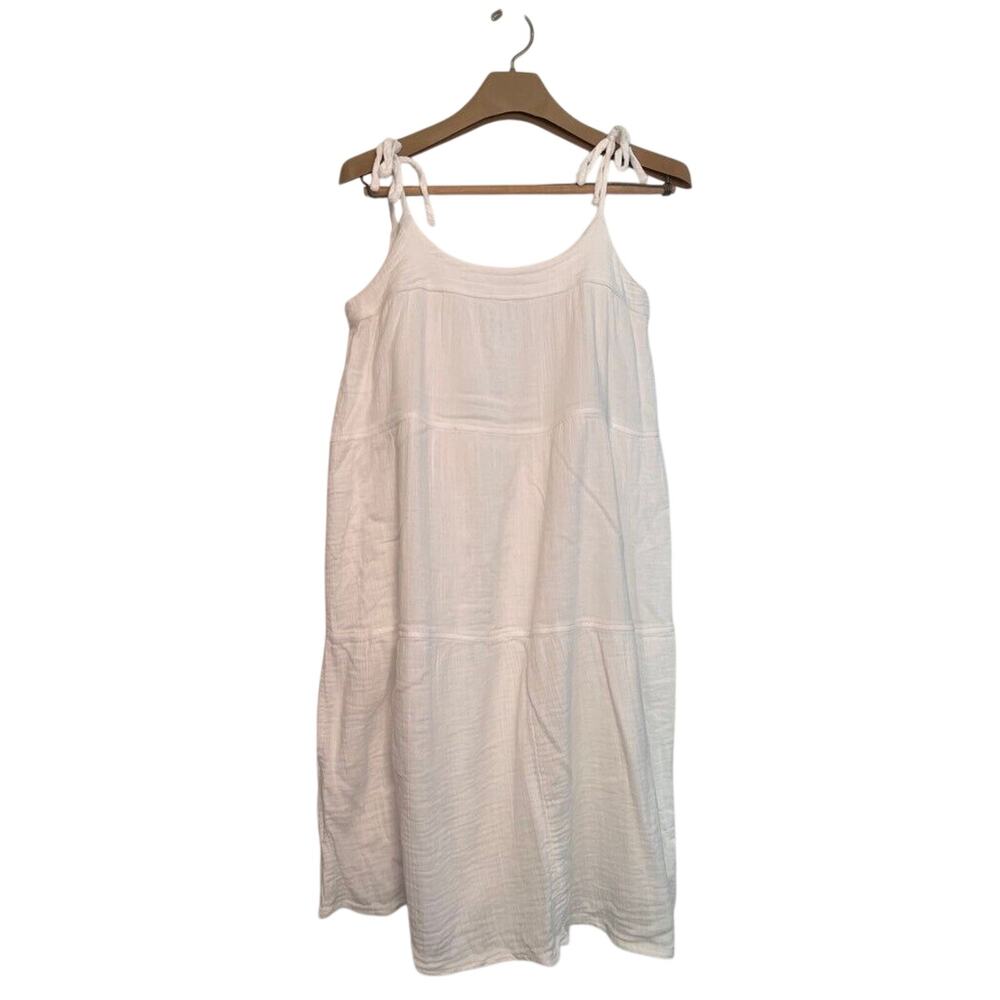 Asos Womens Sundress White Ties Scoop Neck Sleeveless Tiered Cottagecore SIZE 12